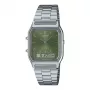 CASIO AQ-230A-3A Unisex analógovo-digitálne hodinky, 38,8 mm, zelený ciferník, strieborný náramok z nehrdzavejúcej ocele