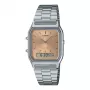 CASIO AQ-230A-4A unisex analógovo-digitálne hodinky, 38,8 mm, strieborné puzdro, červený ciferník, nerezový náramok