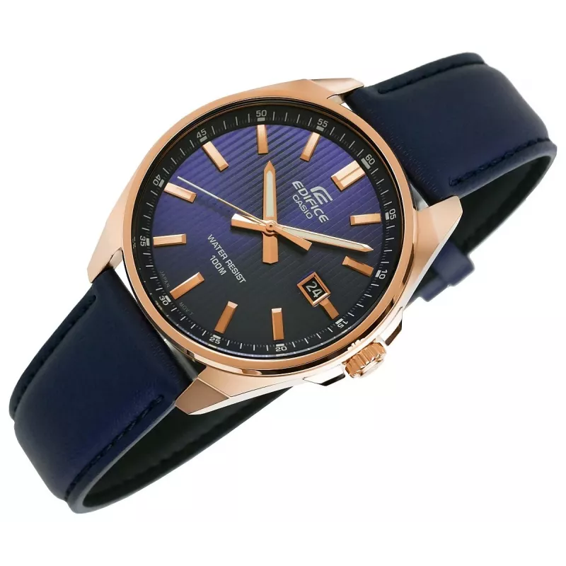 Casio Edifice EFV-150CL-2AVUEF pánske hodinky s modrým ciferníkom a hnedým koženým remienkom