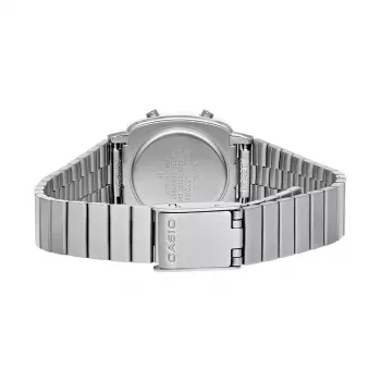 CASIO LA670WES-4AEF dámske digitálne hodinky - ružovo-zlatý ciferník, strieborné puzdro a náramok, 24 mm