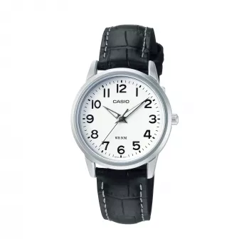 CASIO LTP1303PL7BVE unisex analógové hodinky - oceľové puzdro, čierny kožený remienok, vodotesnosť 50 m