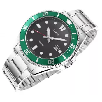 Casio MDV-107D-3AVEF pánske analógové quartz hodinky so zeleným ciferníkom a nerezovým náramkom, 200m vodotesnosť