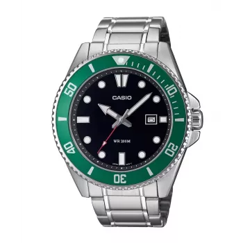 Casio MDV-107D-3AVEF pánske analógové quartz hodinky so zeleným ciferníkom a nerezovým náramkom, 200m vodotesnosť