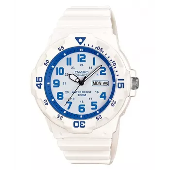 CASIO MRW-200HC-7B2 unisex analógové quartzové hodinky s čiernym živicovým náramkom, biely ciferník, 44,6 mm puzdro
