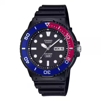 CASIO MRW-230H-1E2 pánske analógové quartz hodinky s živicovým remienkom, 47,9 mm puzdro, čierny ciferník, 100 m vodotesnosť