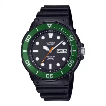 CASIO MRW-230H-1E3 pánske analógové quartz hodinky s čiernym ciferníkom a čiernym resinovým remienkom, 47,9 mm puzdro