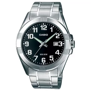 CASIO MTP-1308D-1B pánske analógové quartzové hodinky nehrdzavejúca oceľ 43,5 mm čierny ciferník zobrazenie dátumu