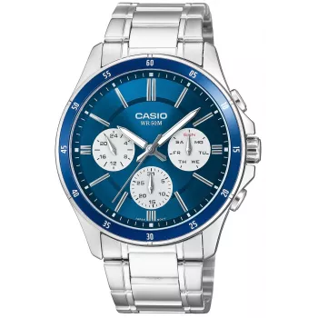 Casio MTP-1374D-2A3 pánske analógové quartzové hodinky, oceľový náramok, modrý ciferník, zobrazenie dňa a dátumu, 50m vodotesnosť