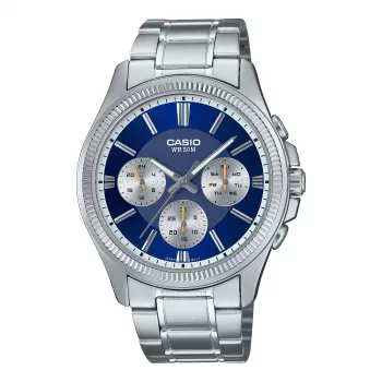CASIO MTP1375PD2A1V pánske analógové quartzové hodinky 43,8 mm nerezová oceľ modrý ciferník