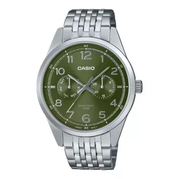 CASIO MTPE340D3AVDF pánske analógové quartz hodinky 42mm ušľachtilá oceľ zelený ciferník