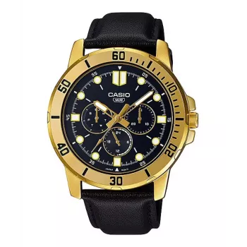 CASIO MTPVD300GL1EU pánske analógové quartz hodinky 45mm zlatý tón nehrdzavejúca oceľ čierna koža