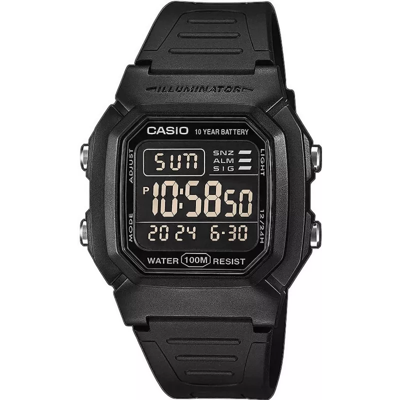 Casio W-800H-1BVES pánske digitálne hodinky - 100m vodotesné, kremenný strojček