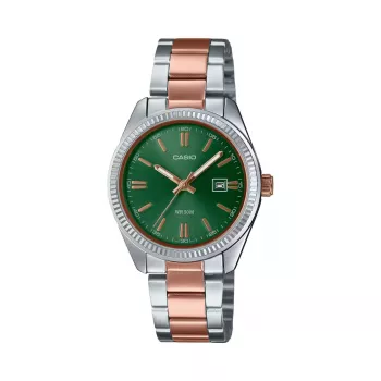CASIO dámske analógové quartz hodinky LTP1302PRG3AV 34,5 mm ružové zlato nehrdzavejúca oceľ zelený ciferník