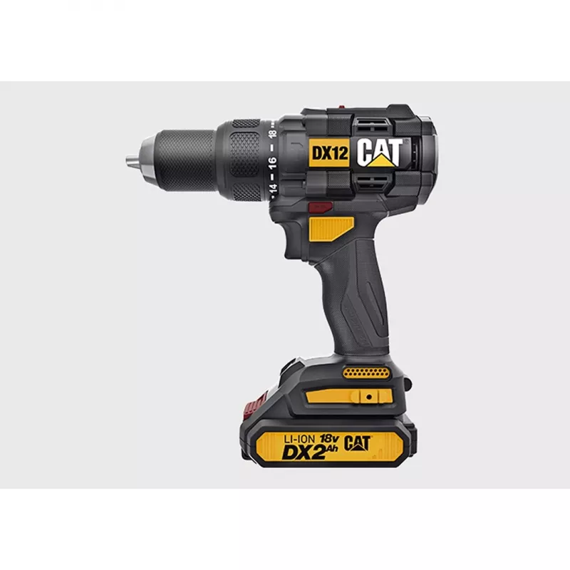 CATERPILLAR DX12 18V bezuhlíkový akumulátorový vŕtací skrutkovač set 2x2,0Ah Li-Ion