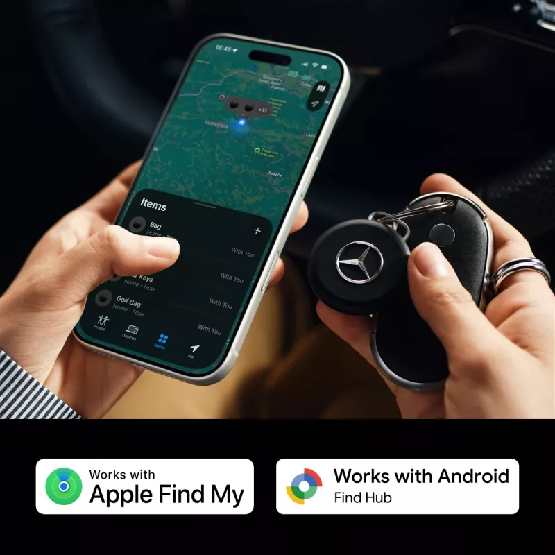 Chipolo LOOP Mercedes – nabíjateľný Bluetooth tracker so silikónovým pútkom pre iOS & Android, čierna