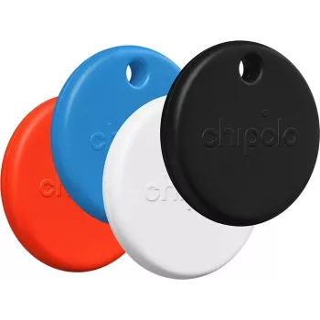 Chipolo POP – Bluetooth tracker s vymeniteľnou batériou pre iOS & Android, balenie 4 ks - čierna, biela, červená, modrá