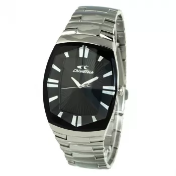 CHRONOTECH CT7065M-02M Pánske analógové quartz hodinky 36 mm nerez oceľ čierny ciferník strieborný náramok