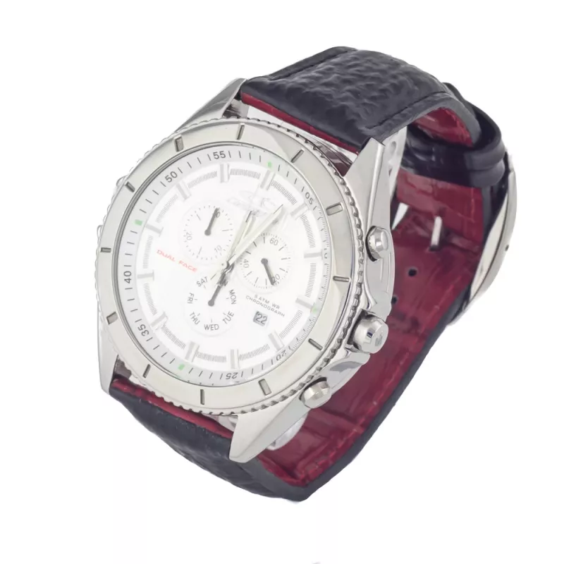 CHRONOTECH MAN CT7636M-02 50 mm quartz chronograph hodinky čierny ciferník kožený remienok