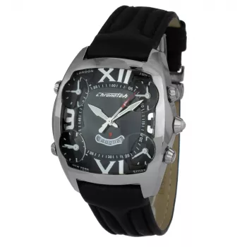 CHRONOTECH MAN CT7677M-02 analógové quartzové hodinky 45mm čierny ciferník kožený remienok
