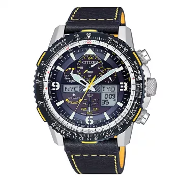 CITIZEN Eco-Drive riadené rádiovým signálom solárne hodinky JY8078-01L 45mm modrý ciferník kožený remienok