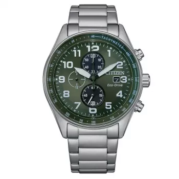 CITIZEN Eco-Drive chronograf hodinky CA0770-72X 43 mm oceľ zelený ciferník pánske