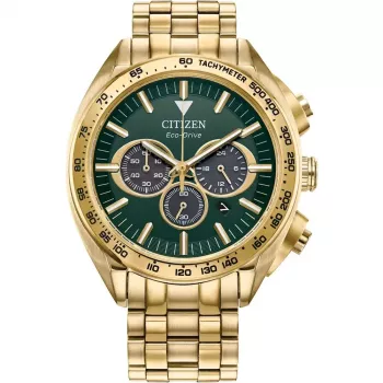 CITIZEN Eco-Drive chronograf hodinky CA4542-59X 43mm nerezová oceľ zelený ciferník