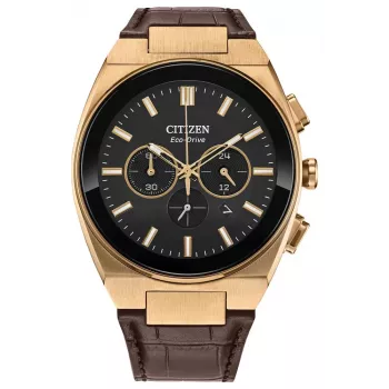 CITIZEN Eco-Drive chronograf hodinky CA4583-01E 43mm hnedá koža