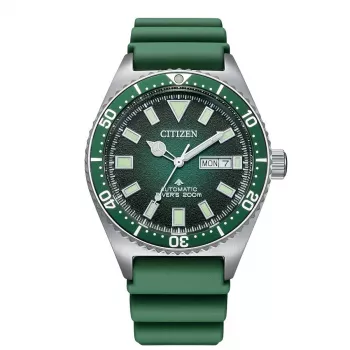 CITIZEN pánske automatické potápačské hodinky NY0121-09X 41mm zelený ciferník gumený remienok