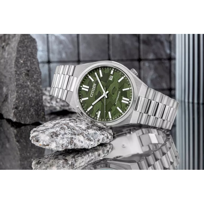 CITIZEN pánske automatické hodinky NJ0159-86X 40mm zlatý oceľový náramok zelený ciferník