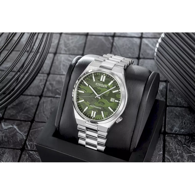 CITIZEN pánske automatické hodinky NJ0159-86X 40mm zlatý oceľový náramok zelený ciferník