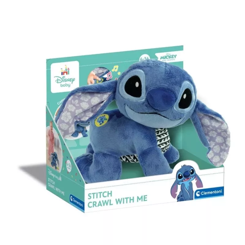 Clementoni Disney Baby Stitch We Crawl Together plyšová hračka, modrá, 25 cm, od narodenia