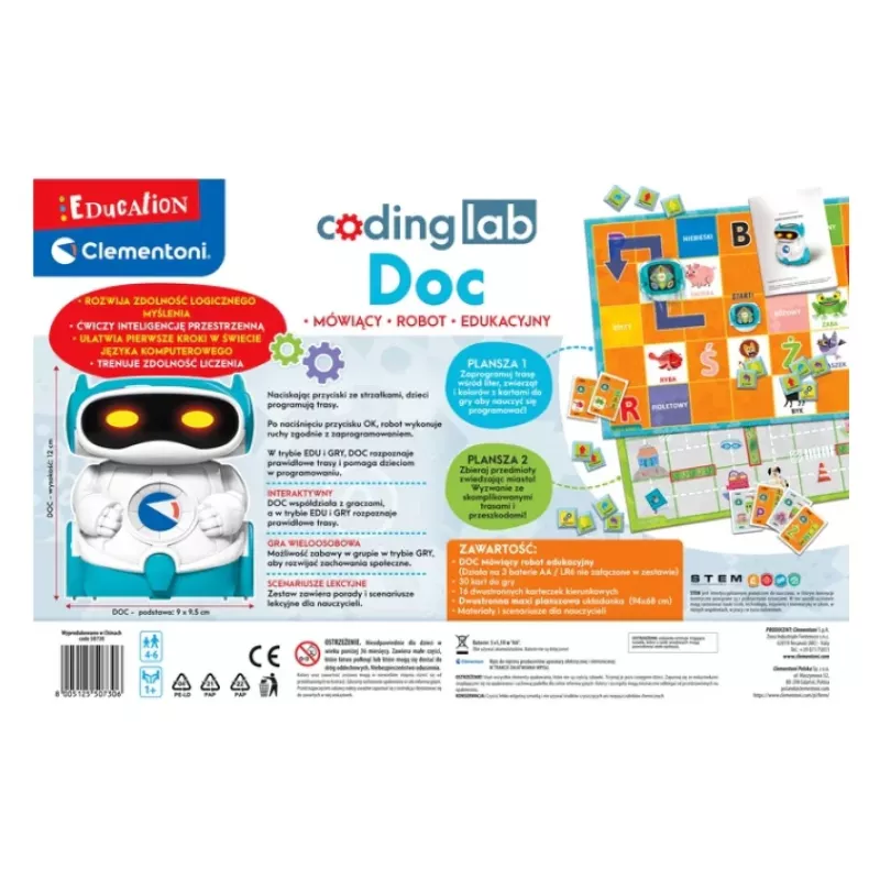 Clementoni DOC vzdelávací robot pre deti, poľský jazyk, od 5 rokov, STEM programovacia hračka
