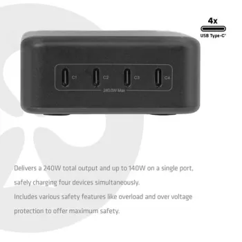 CLUB 3D CAC-1933 4-port USB-C nabíjacia stanica, 240W GaN PD 3.1, PPS, LED displej