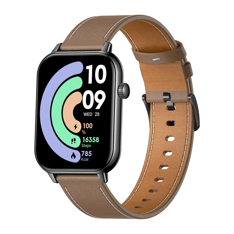 COLMI C28 Smartwatch – čierne + hnedý kožený remienok