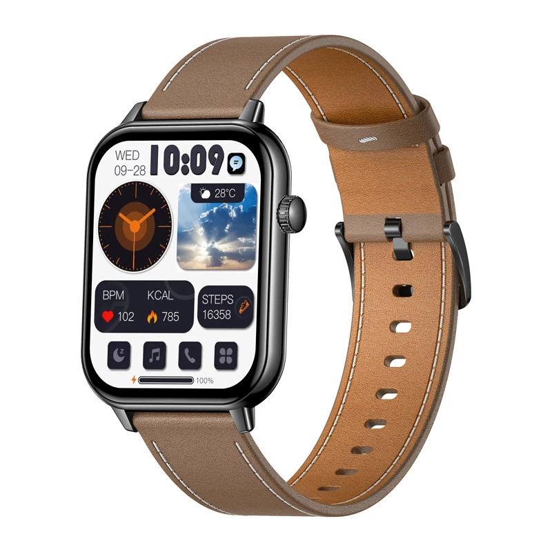 COLMI C28 Smartwatch – čierne + hnedý kožený remienok
