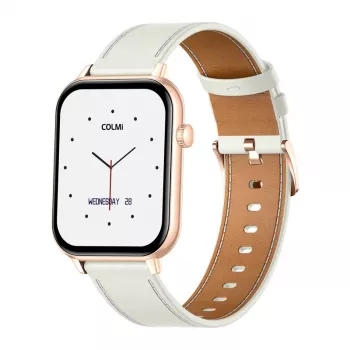 COLMI C28 Smartwatch v zlatej farbe s bielym koženým remienkom