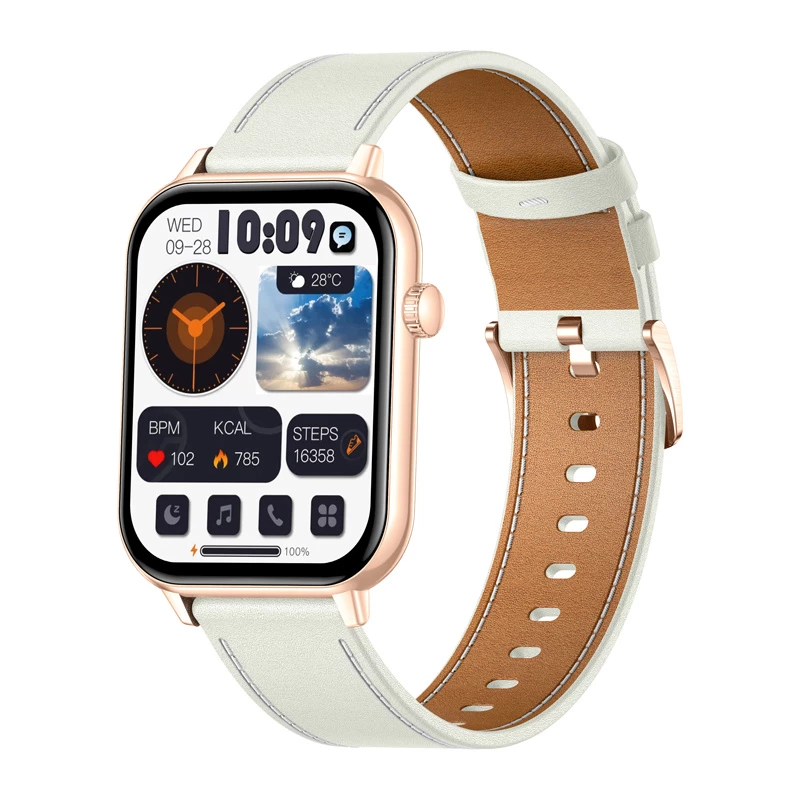 COLMI C28 Smartwatch v zlatej farbe s bielym koženým remienkom