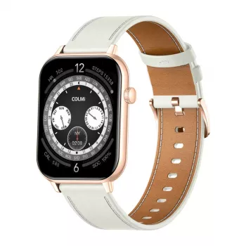 COLMI C28 Smartwatch v zlatej farbe s bielym koženým remienkom