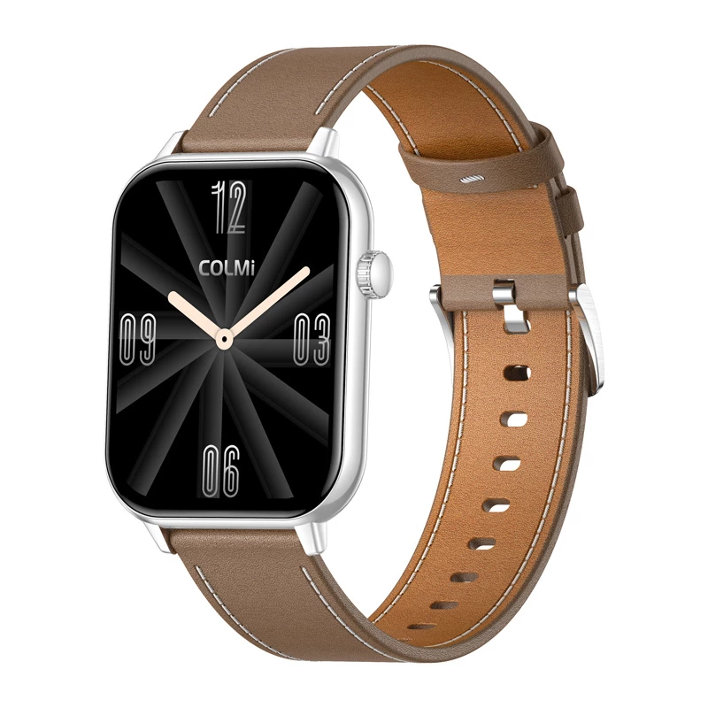 COLMI C28 Smartwatch – strieborné + hnedý kožený remienok
