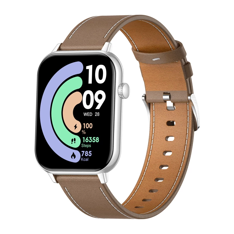 COLMI C28 Smartwatch – strieborné + hnedý kožený remienok