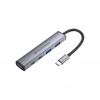 Conceptronic 4-in-1 USB-C hub dock s 2x USB-C, 2x USB-A a 100W PD - sivý