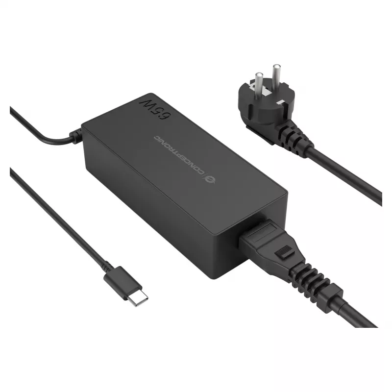 CONCEPTRONIC 65W GaN USB-C nabíjačka, 1 port, PD3.0/PPS, čierna