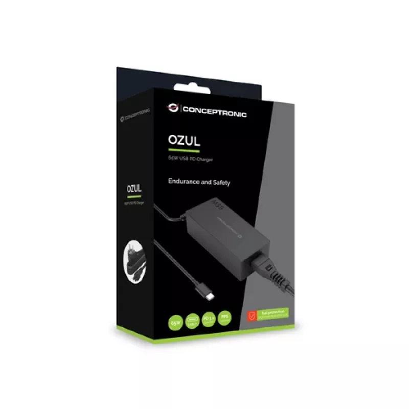 CONCEPTRONIC 65W GaN USB-C nabíjačka, 1 port, PD3.0/PPS, čierna