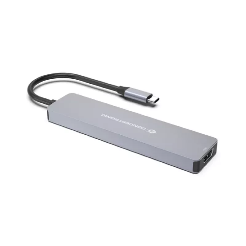 CONCEPTRONIC 573812 dokovacia stanica USB-C 7 v 1, HDMI, USB-C, 2x USB-A, kábel 25 cm, sivá