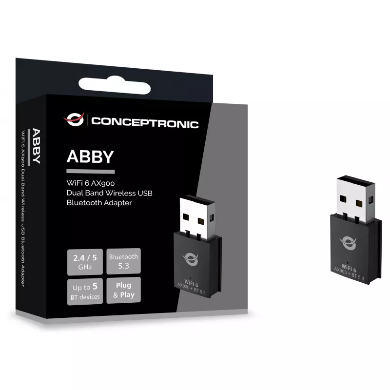 Conceptronic ABBY26B WiFi 6 AX900 dual-band USB & Bluetooth 5.3 adaptér