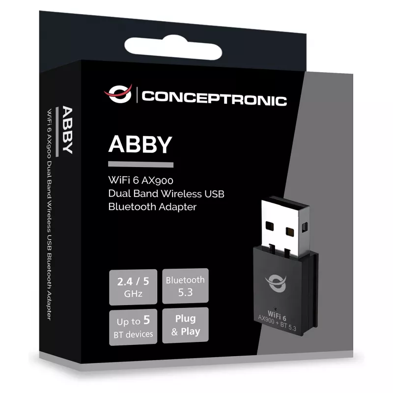Conceptronic ABBY26B WiFi 6 AX900 dual-band USB & Bluetooth 5.3 adaptér