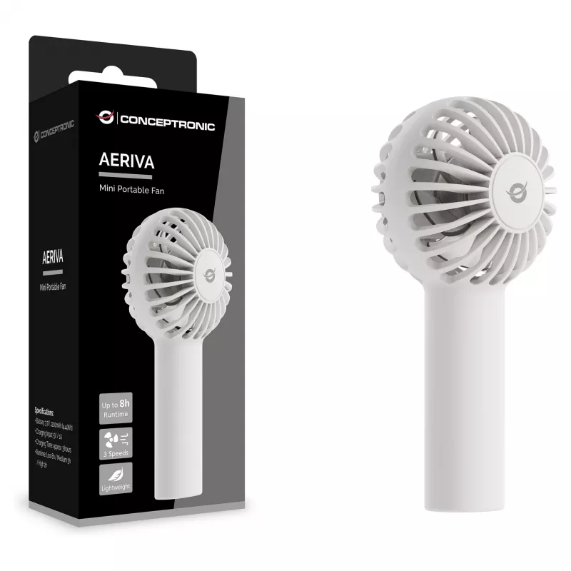 CONCEPTRONIC AERIVA01W mini ventilátor prenosný biely – nabíjateľný, 3 rýchlosti, USB-C