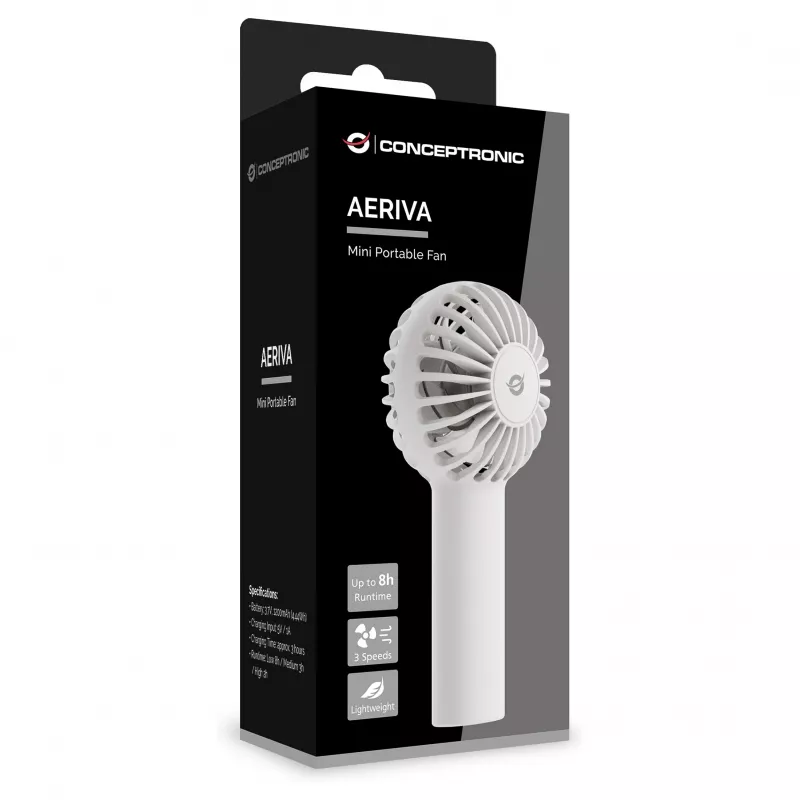 CONCEPTRONIC AERIVA01W mini ventilátor prenosný biely – nabíjateľný, 3 rýchlosti, USB-C