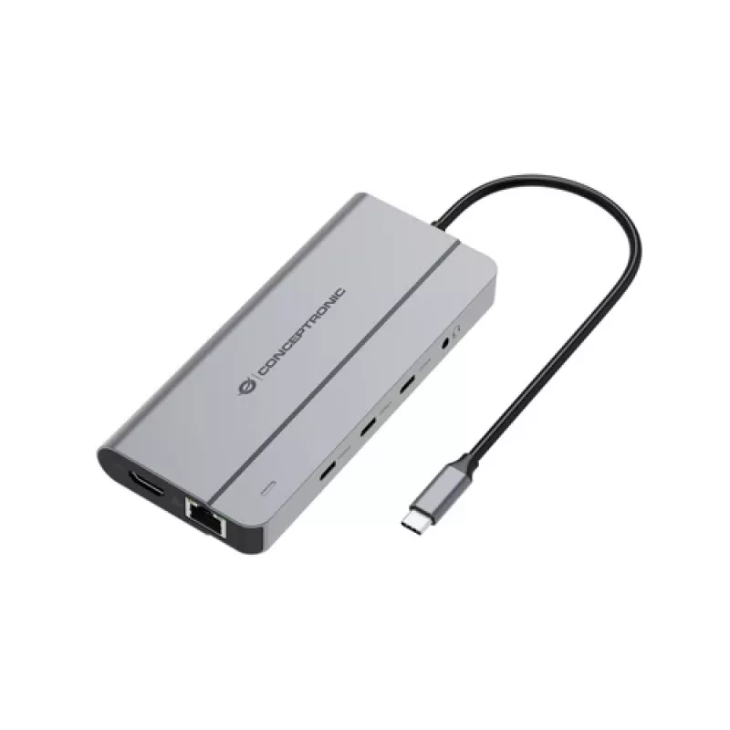 Conceptronic DONN34G 10-in-1 USB 3.2 Gen 2 MST dokovacia stanica, 4K60Hz HDMI, 8K30Hz DisplayPort, GbE, USB-C 10Gbps x 3, USB-A 480Mbps x 2, audio, 100W USB PD