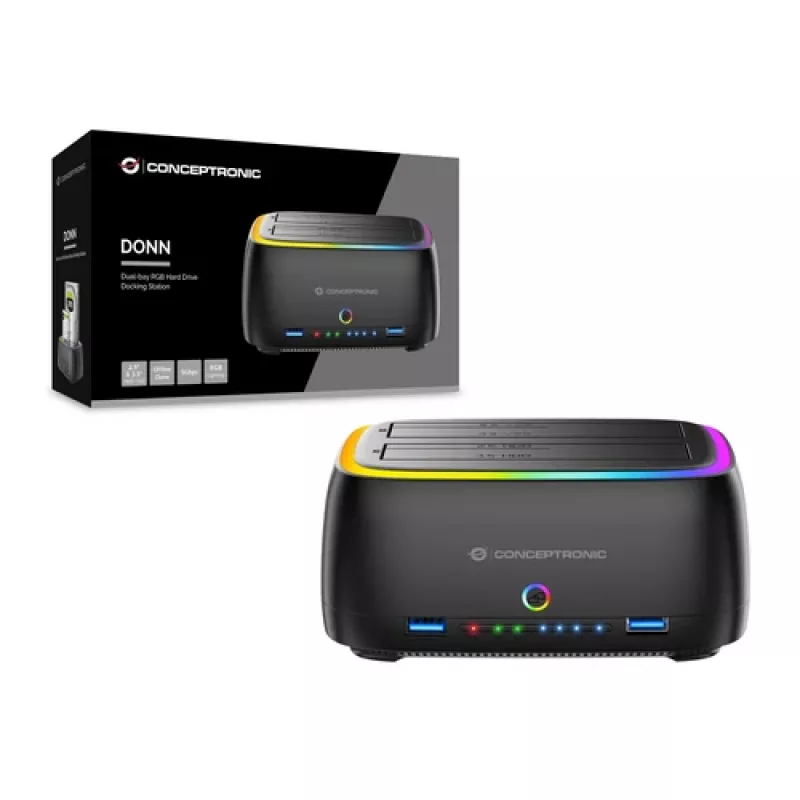 Conceptronic DONN36B 2-Bay SATA HDD/SSD dokovacia stanica, USB 3.0, 2x USB-A, čierna